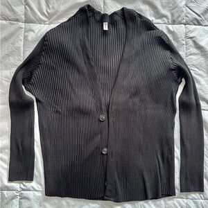 KOTN Black Ribbed Button-Front Women's Cardigan